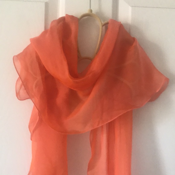 NWT Cascading coral silk flutter scarf. Matches the coral silk evening gown. - Picture 4 of 5